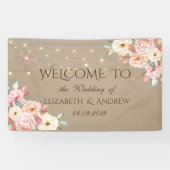 Rustieke Chic Lichtslingers Bloemen Huwelijksbanne Spandoek (Horizontaal)