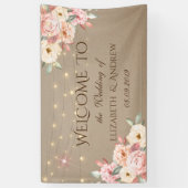 Rustieke Chic Lichtslingers Bloemen Huwelijksbanne Spandoek (Verticaal)