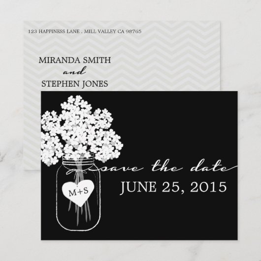 Rustieke Chic Mason Jar bruiloft Save the Date Aankondigingskaart (Voorkant / Achterkant)