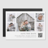 Rustieke Chic Multi Photo Grid QR-code Sla de datu Magnetische Uitnodiging (Voorkant / Achterkant)