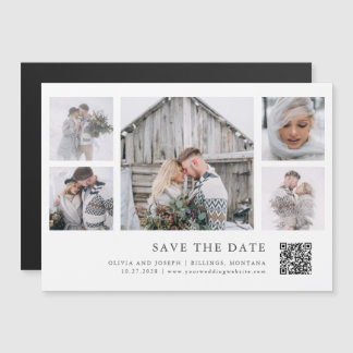 Rustieke Chic Multi Photo Grid QR-code Sla de datu Magnetische Uitnodiging