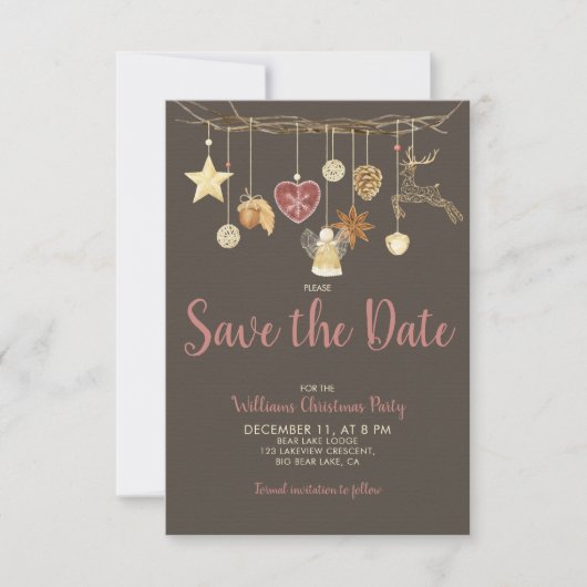 Rustieke Chic Natuurlijke Kerstmis Partij Save the Save The Date (Voorkant)