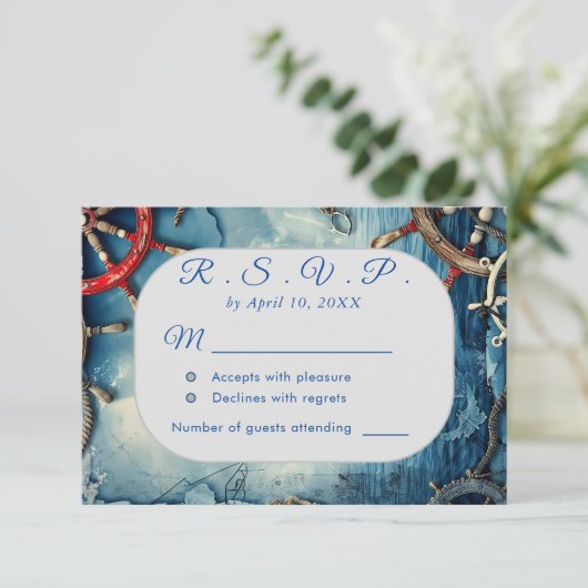 Rustieke Chic Nautische Huwelijk RSVP Kaart (Staand voorkant)