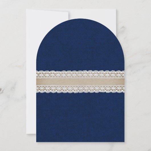 Rustieke Chic Navy Blue Burlap Hearts Lace Wedding Kaart (Achterkant)