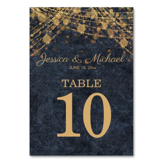 Rustieke Chic Navy Blue Gold String Lichten Huweli Kaart (Achterkant)