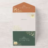 Rustieke Chic Olijfgroen en Terracotta bruiloft All In One Uitnodiging (Buitenkant)