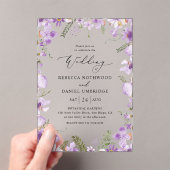 Rustieke Chic Purple Flowers Wedding Acryl Uitnodigingen (Insitu (Draagbaar))