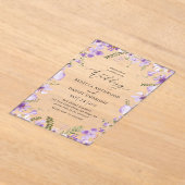 Rustieke Chic Purple Flowers Wedding Acryl Uitnodigingen (Laagn)