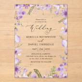 Rustieke Chic Purple Flowers Wedding Acryl Uitnodigingen (Voorkant)