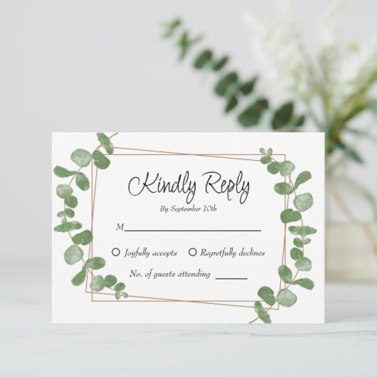 Rustieke Chic Sage Green Eucalyptus RSVP kaart (Staand voorkant)