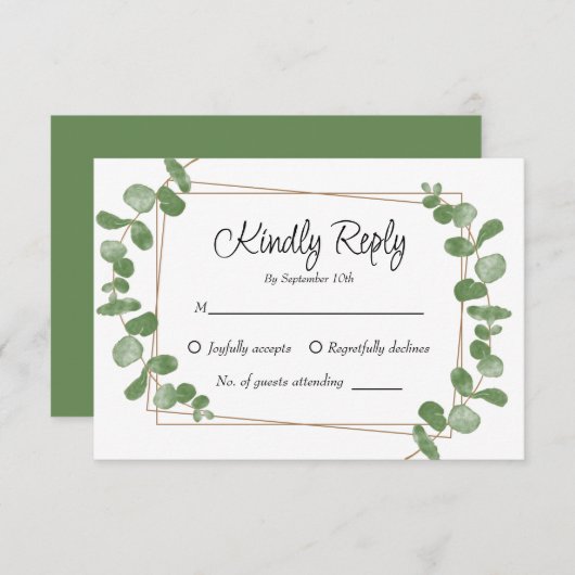 Rustieke Chic Sage Green Eucalyptus RSVP kaart (Voorkant / Achterkant)