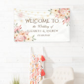 Rustieke Chic Slingerlampen Rozen Trouwbanner Spandoek (Insitu)