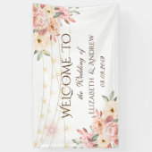 Rustieke Chic Slingerlampen Rozen Trouwbanner Spandoek (Verticaal)