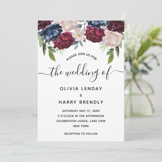 Rustieke Chic Waterverf Bloemachtige Bruiloft Kaart (Staand voorkant)