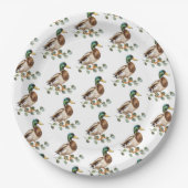 Rustieke Chic Waterverf Mallard Duck Papieren Bordje (Voorkant)