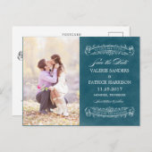 Rustieke Chic Wedding Save The Date - Blauwgroen Aankondigingskaart (Voorkant / Achterkant)