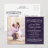 Rustieke Chic Wedding Save The Date - Paarse Aankondigingskaart (Voorkant / Achterkant)