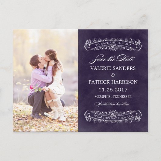 Rustieke Chic Wedding Save The Date - Paarse Aankondigingskaart (Voorkant)