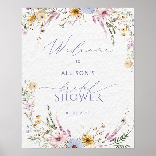 Rustieke Chic Wilde Bloemen Bruidsdiner Welkom Poster (Voorkant)