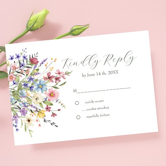 Rustieke Chic Wildflowers Garden Wedding RSVP Kaartje