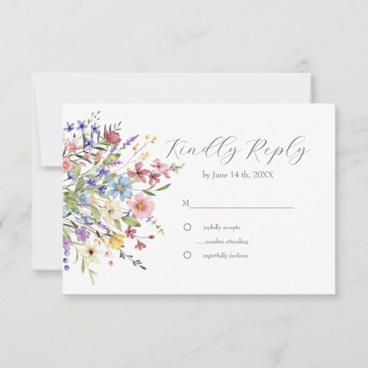 Rustieke Chic Wildflowers Garden Wedding RSVP Kaartje (Voorkant)