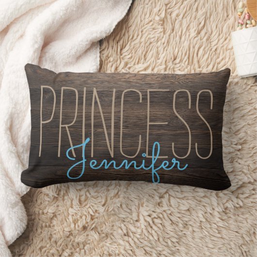 Rustieke Chic WOOD PRINSES JOUW NAAM BEIGE IN BLAU Kussen (Deken)