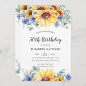 Rustieke Chic Zonnebloem Blauw Bloemen Vrouw Verja Kaart (Voorkant / Achterkant)