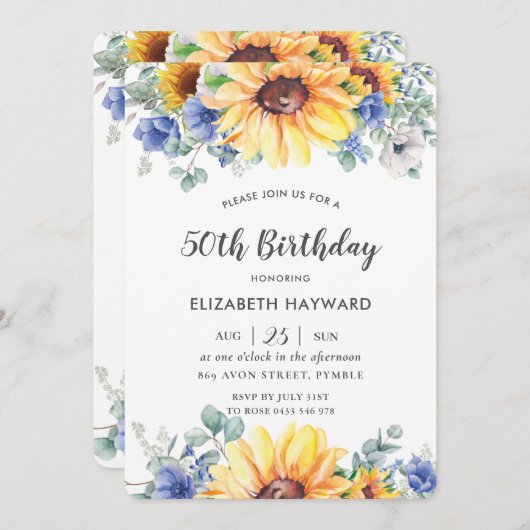 Rustieke Chic Zonnebloem Blauw Bloemen Vrouw Verja Kaart (Voorkant / Achterkant)