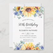 Rustieke Chic Zonnebloem Blauw Bloemen Vrouw Verja Kaart (Voorkant)