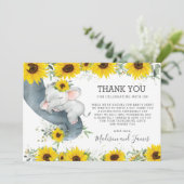 Rustieke Chic Zonnebloem Olifant Baby shower Meisj Bedankkaart (Staand voorkant)