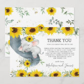 Rustieke Chic Zonnebloem Olifant Baby shower Meisj Bedankkaart (Voorkant / Achterkant)