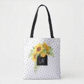 Rustieke Chic Zonnebloemen en Stippen met Monogram Tote Bag (Voorkant)