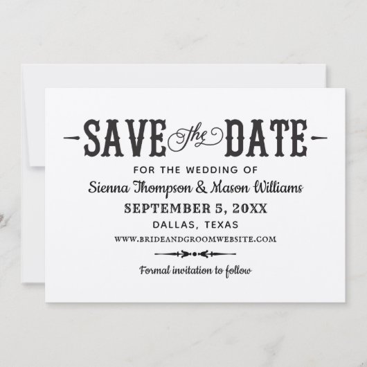 Rustieke Chic Zwarte Script Kraftpapier Huwelijk Save The Date (Voorkant)