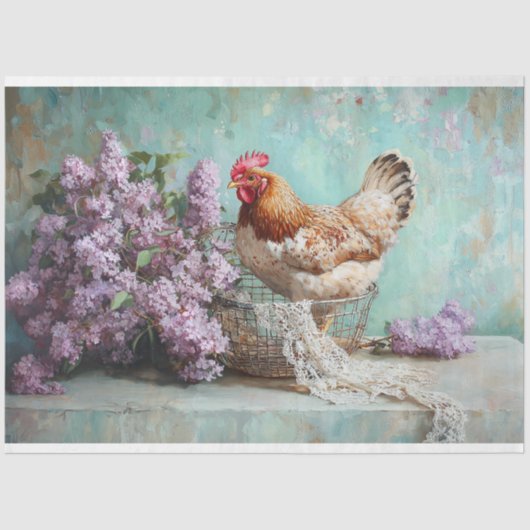 Rustieke Chicken Lilacs Lace Decoupage Tissuepapier (Voorkant)