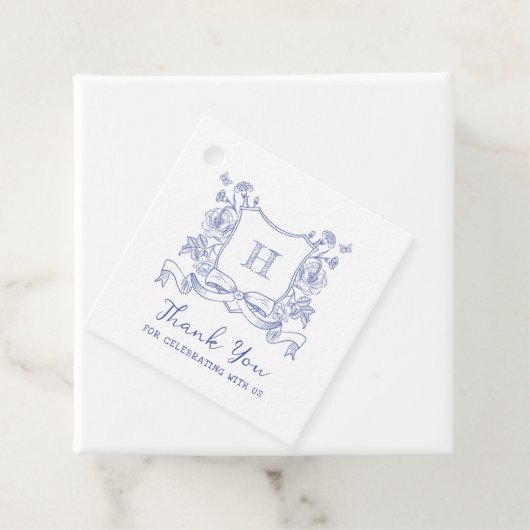 Rustieke Chinoiserie Bow Floral Crest Baby shower Bedankjes Labels (In situ)