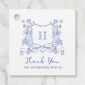 Rustieke Chinoiserie Bow Floral Crest Baby shower Bedankjes Labels (Voorkant)