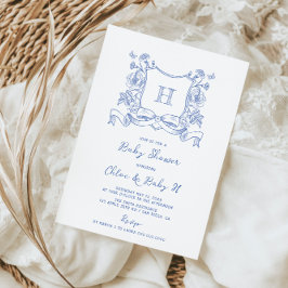 Rustieke Chinoiserie Bow Floral Crest Baby shower Kaart