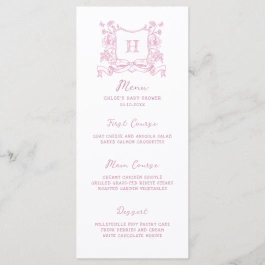 Rustieke Chinoiserie Bow Floral Crest Baby shower Menu (Voorkant)