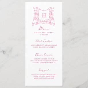 Rustieke Chinoiserie Bow Floral Crest Baby shower Menu