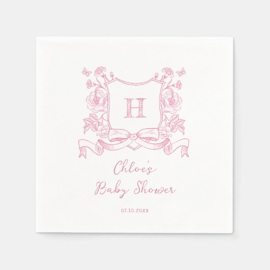 Rustieke Chinoiserie Bow Floral Crest Baby shower Servet (Voorkant)