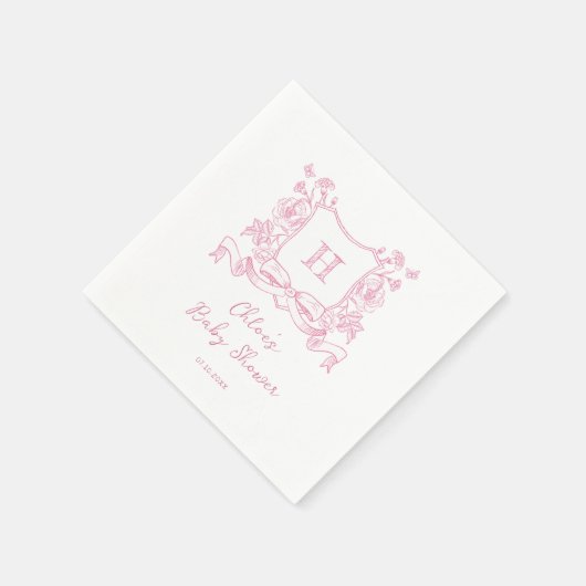 Rustieke Chinoiserie Bow Floral Crest Baby shower Servet (Hoek)