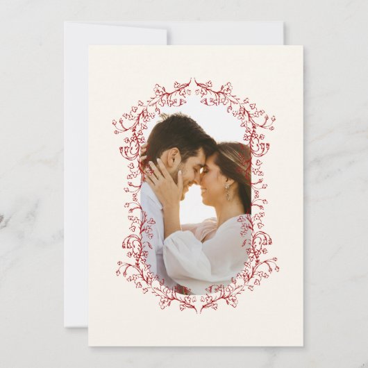 Rustieke  Chinoiserie Crimson Rode bruiloft Save The Date (Achterkant)