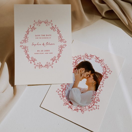 Rustieke  Chinoiserie Crimson Rode bruiloft Save The Date