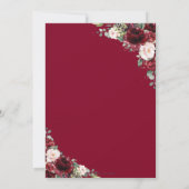 Rustieke chique bordeaux bloemenbruiloft bruids bedankkaart (Achterkant)