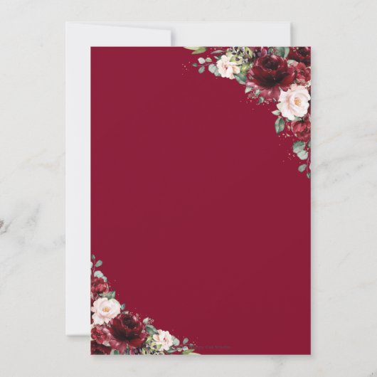 Rustieke chique bordeaux bloemenbruiloft bruids bedankkaart (Achterkant)