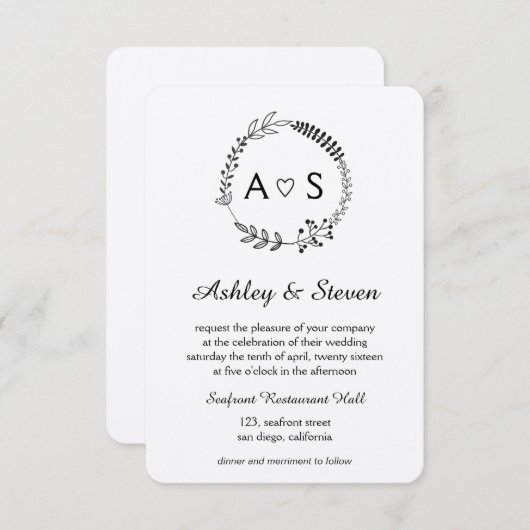 Rustieke chique bothanische huwelijksuitnodiging k kaart (Voorkant / Achterkant)