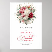 Rustieke Chique Bourgondië Bloemrijke Bruidsdouche Poster (Voorkant)