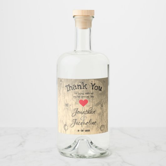 Rustieke chique bruiloft dank u gepersonaliseerde  likeurfles etiket (Voorkant)