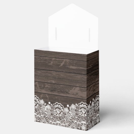 Rustieke Chique Donker Bruin Hout Wit Kant Bruilof Bedankdoosjes (Geopend)