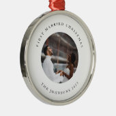 Rustieke Chique Eerste Getrouwd Kerstmis met Foto Metalen Ornament (Rechts)